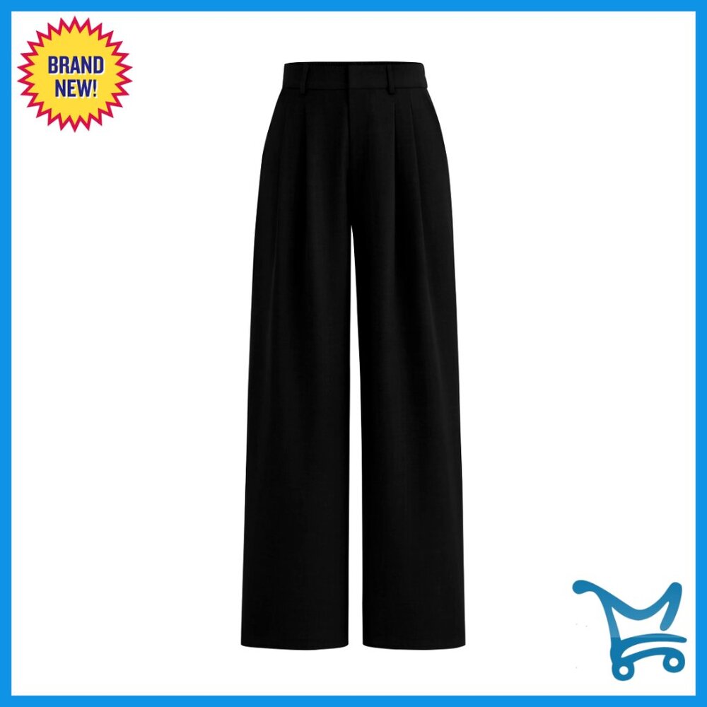 High Waisted Elastic Work Pants Straight Leg Business Casual Trousers